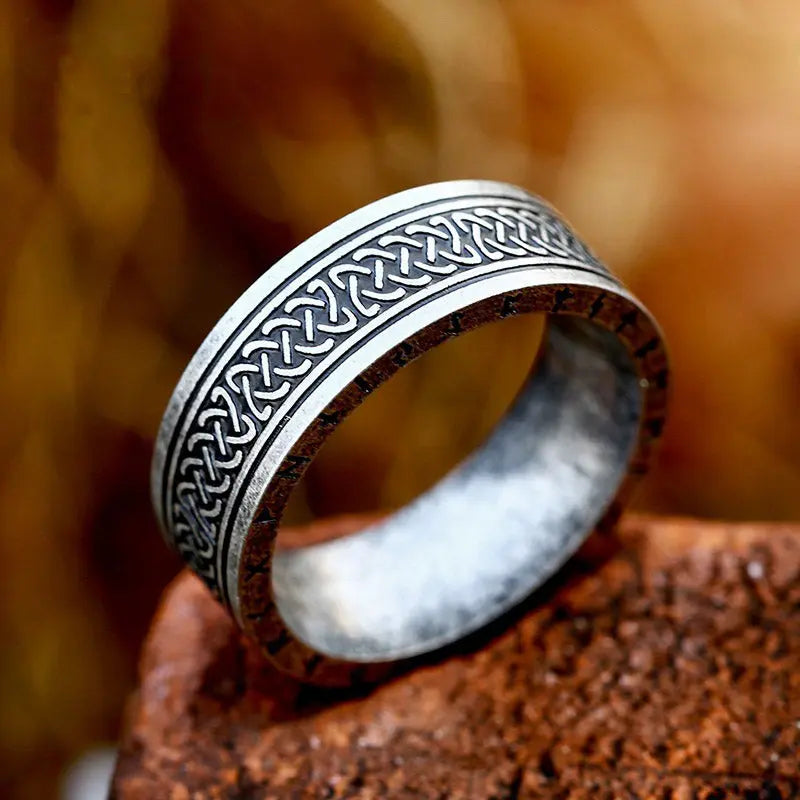 Celtic Knot With Runes Engraved Stainless Steel Ring