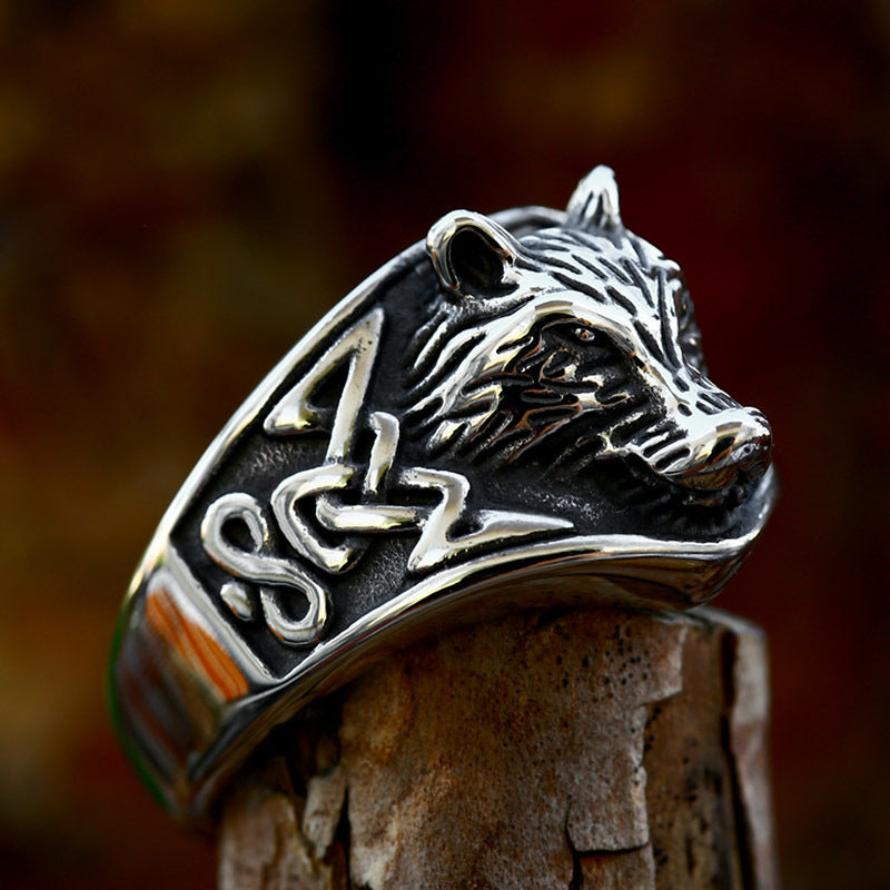 Celtic Wolf Head Stainless Steel Ring
