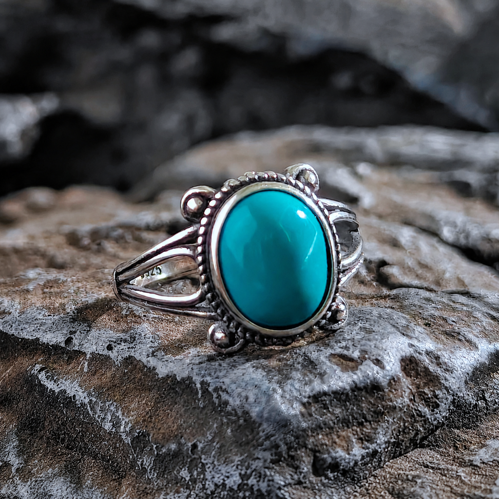 Bohemian Openwork Turquoise Adjustable Band 925 Sterling Silver Ring