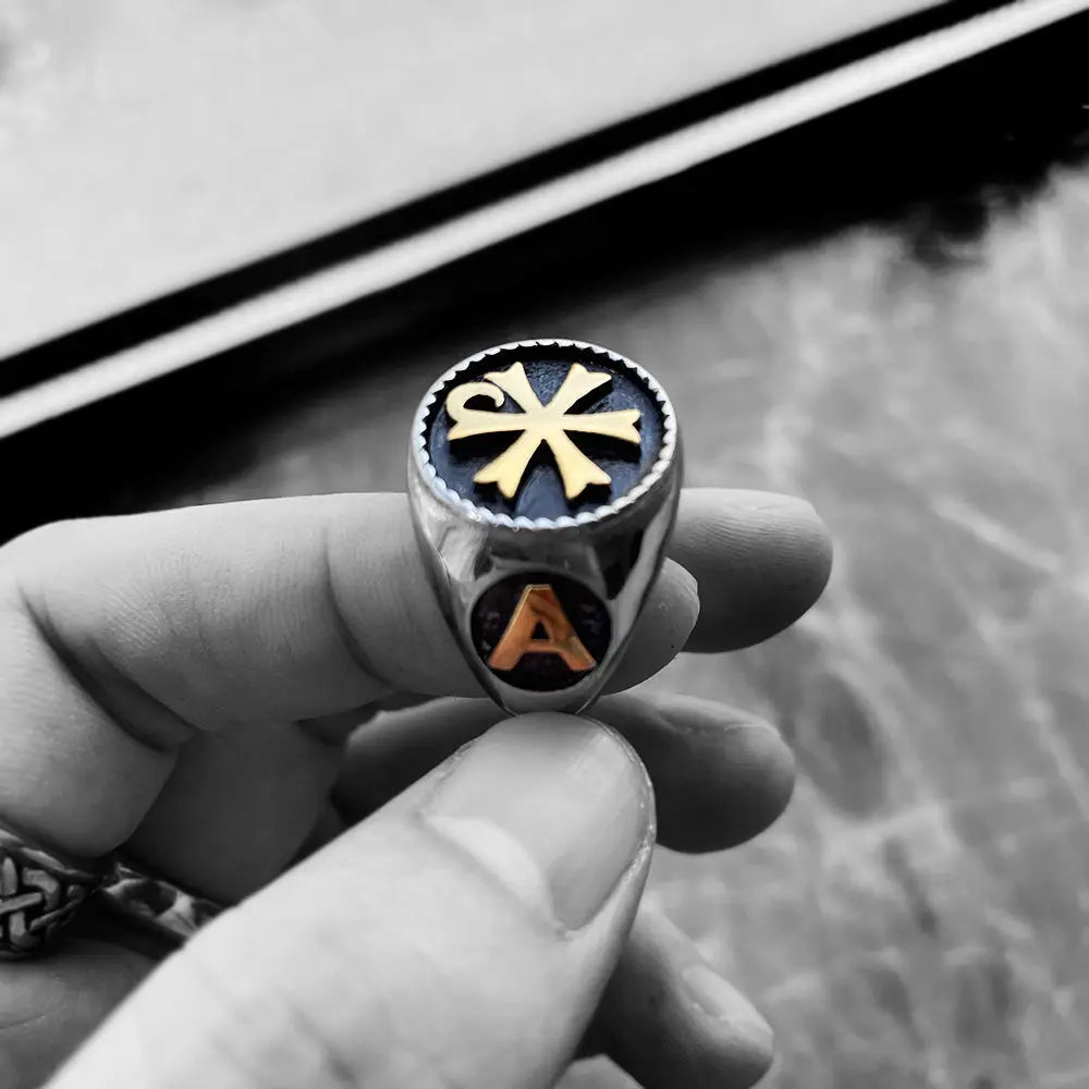 Chi-Rho Stainless Steel Ring