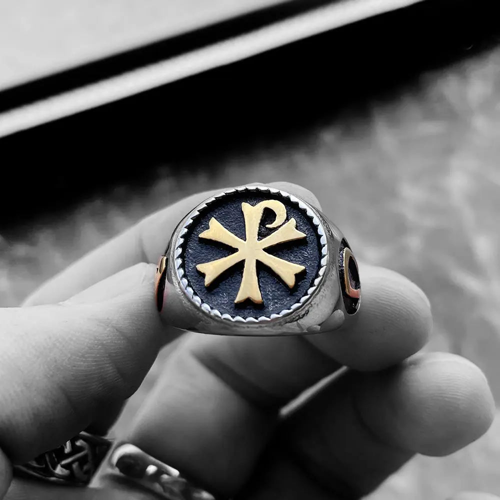 Chi-Rho Stainless Steel Ring