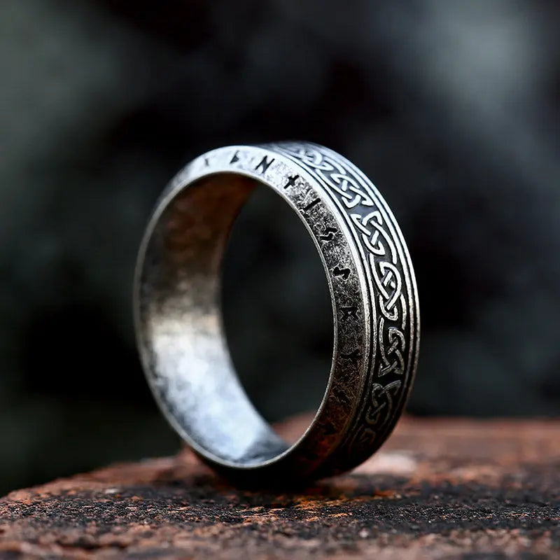 Classic Celtic Knot With Runes Engraved  Stainless Steel Ring