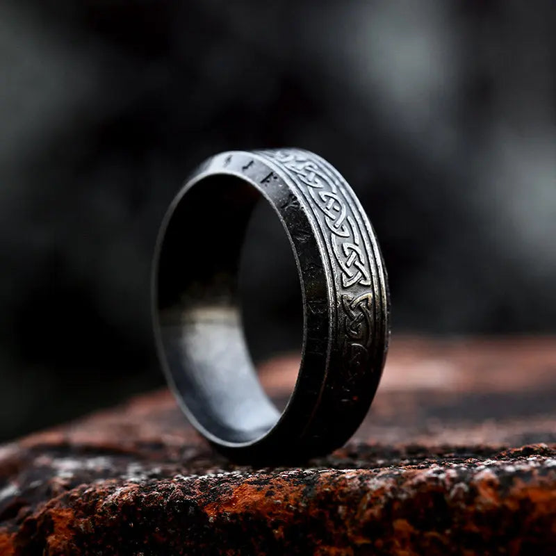 Classic Celtic Knot With Runes Engraved  Stainless Steel Ring