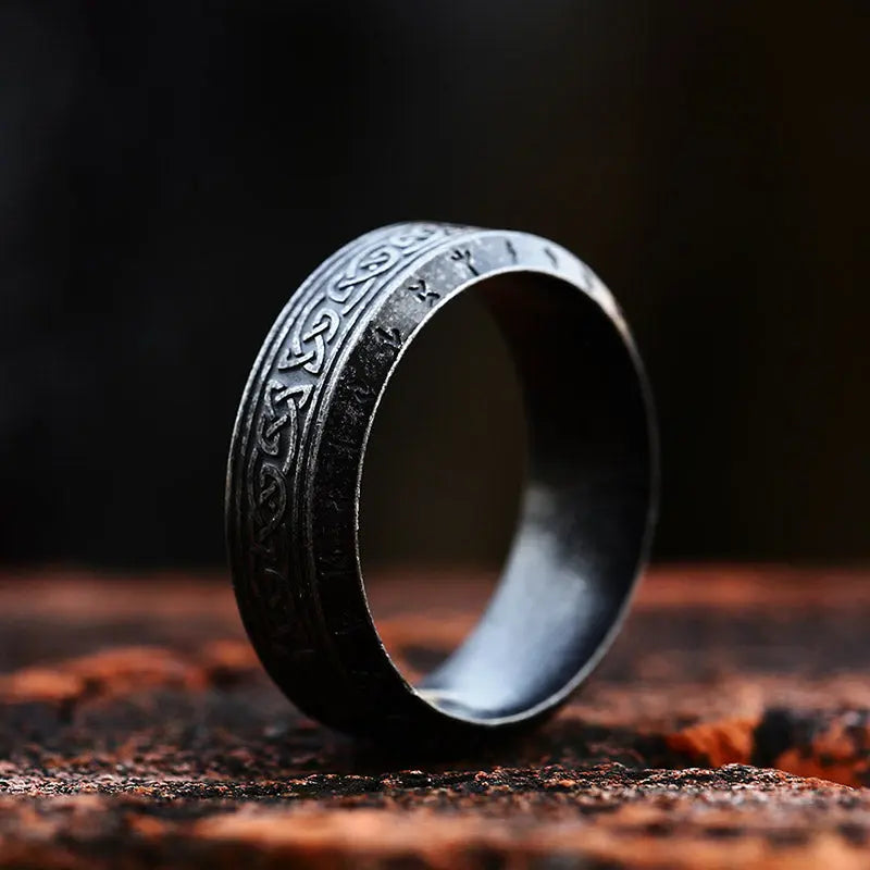 Classic Celtic Knot With Runes Engraved  Stainless Steel Ring