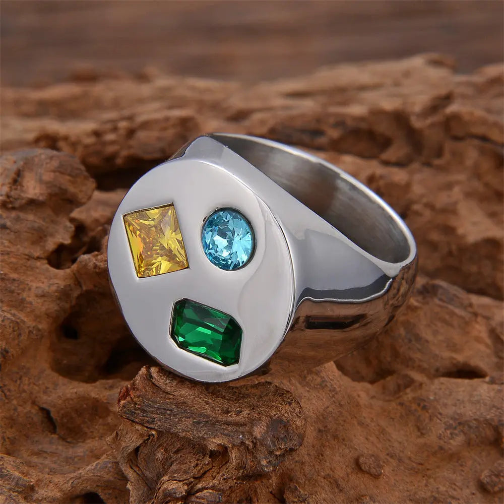 Colorful Gemstone Stainless Steel Ring
