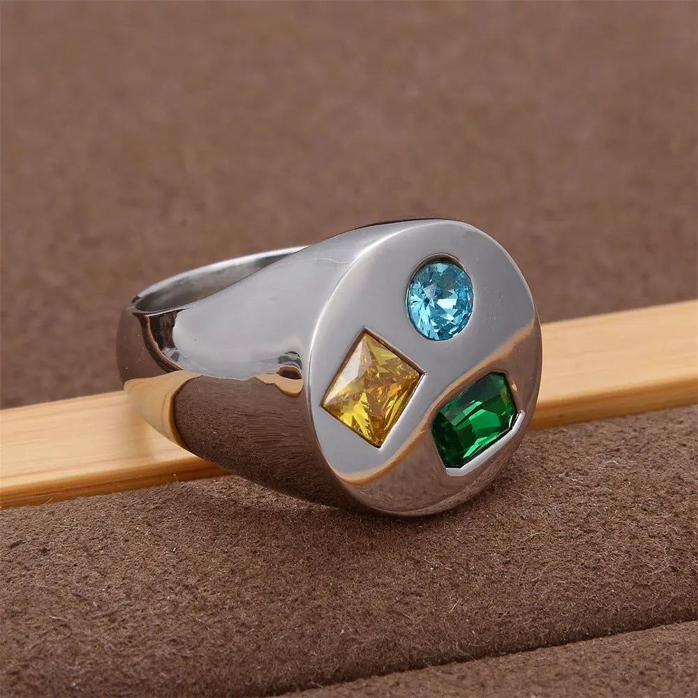 Colorful Gemstone Stainless Steel Ring