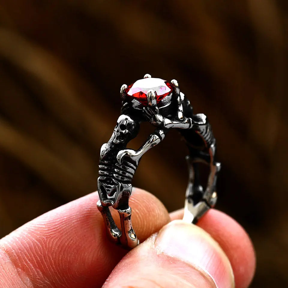 Colorful Zirconia Skull Stainless Steel Ring