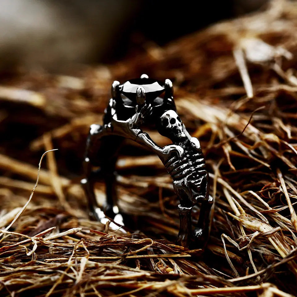 Colorful Zirconia Skull Stainless Steel Ring