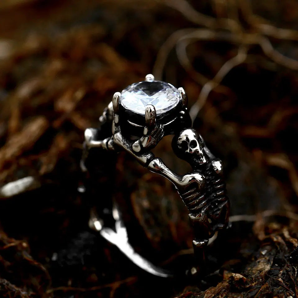 Colorful Zirconia Skull Stainless Steel Ring