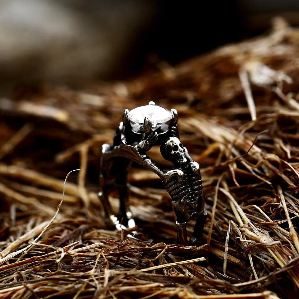 Colorful Zirconia Skull Stainless Steel Ring