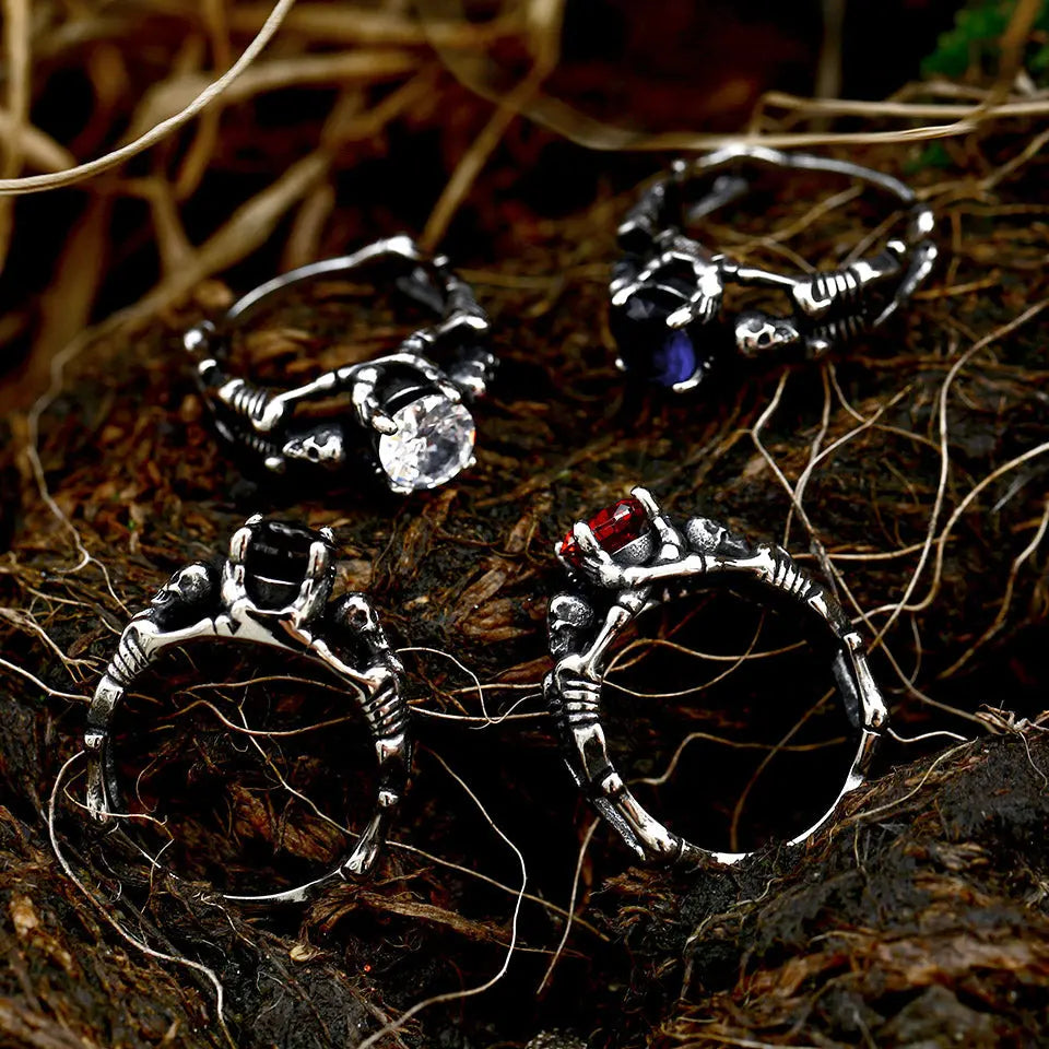 Colorful Zirconia Skull Stainless Steel Ring