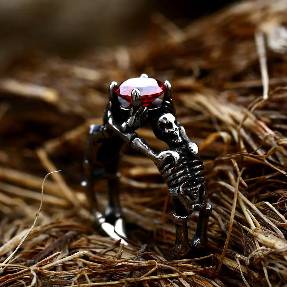 Colorful Zirconia Skull Stainless Steel Ring