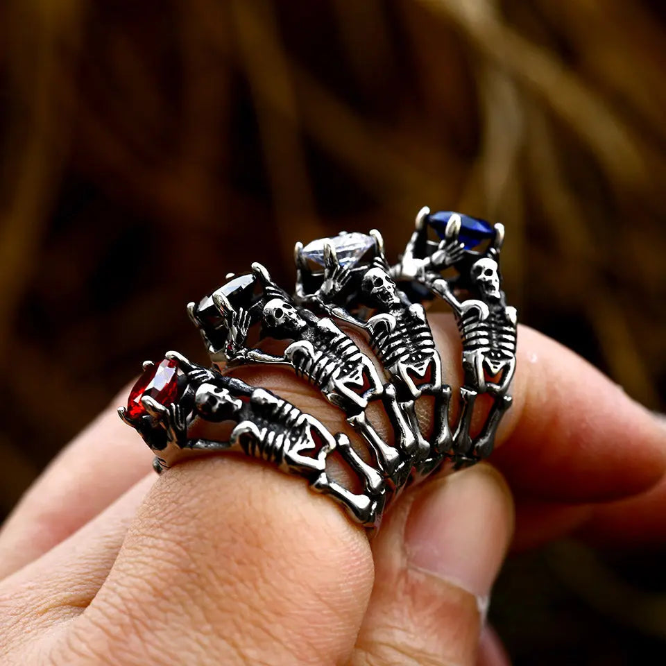 Colorful Zirconia Skull Stainless Steel Ring
