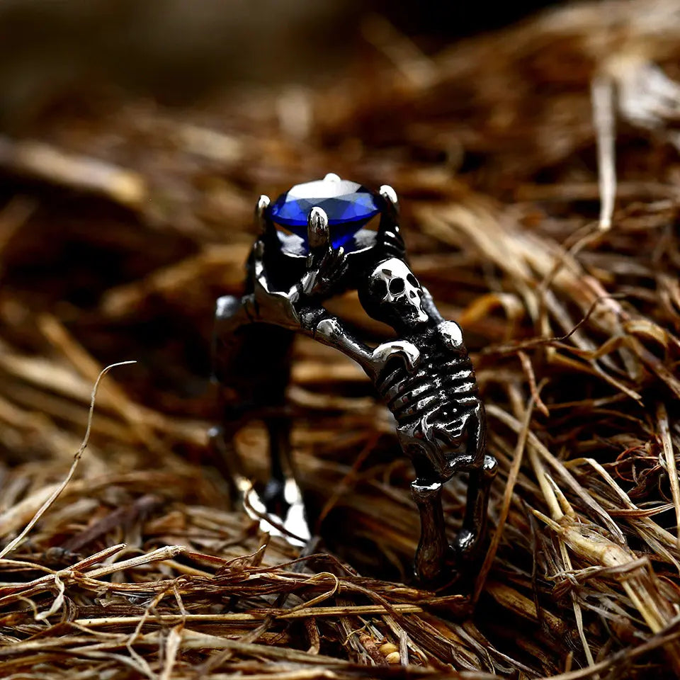 Colorful Zirconia Skull Stainless Steel Ring