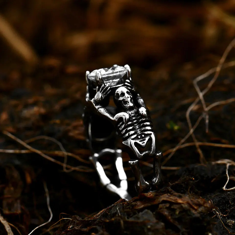 Colorful Zirconia Skull Stainless Steel Ring
