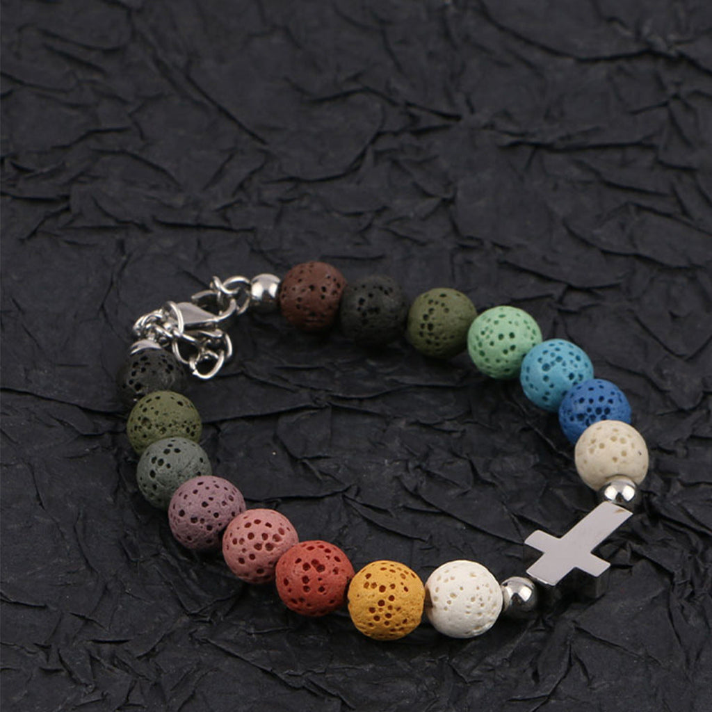 Colorful Lava Stone Bead Cross Bracelet