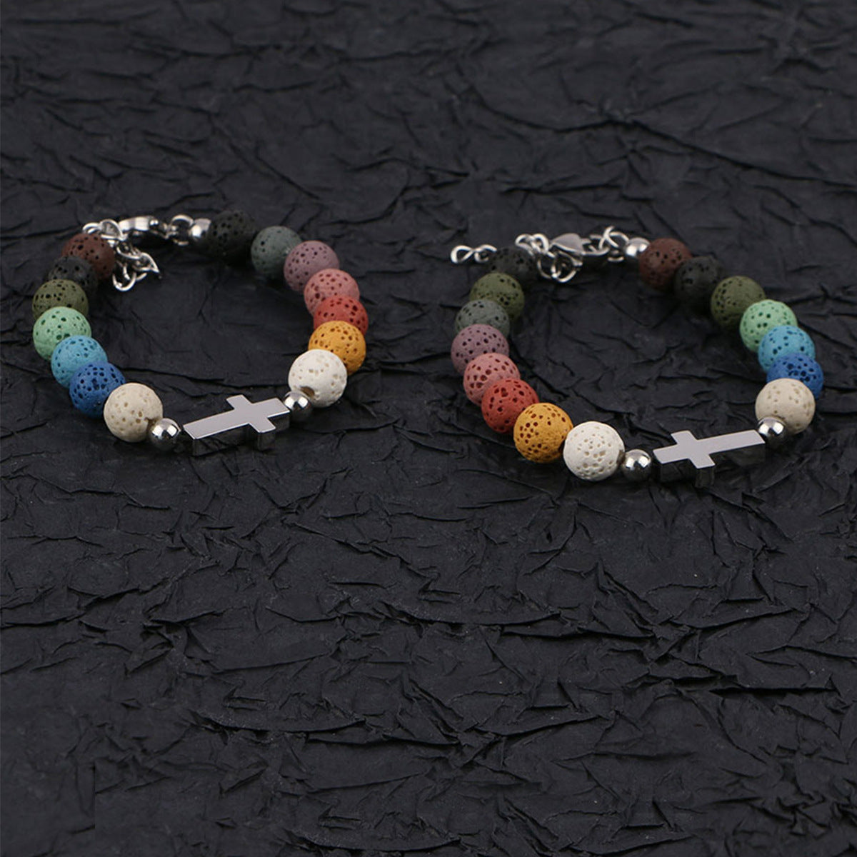Colorful Lava Stone Bead Cross Bracelet