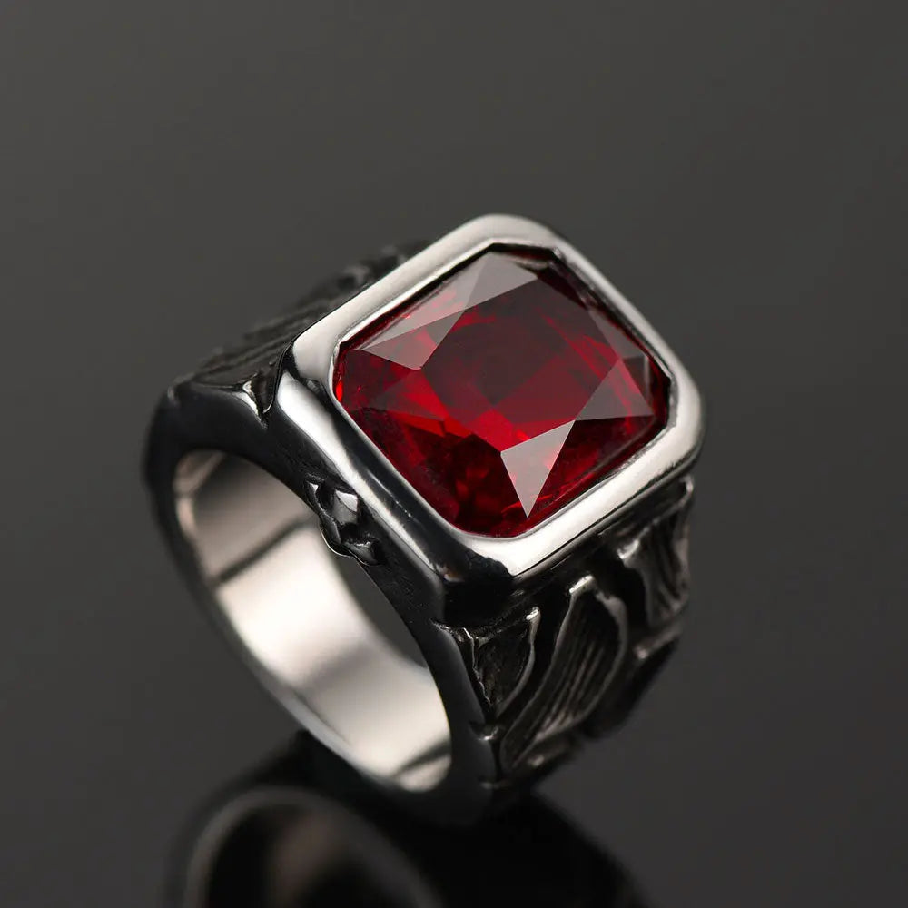 Cracked Rock Style Gemstone Stainless Steel Ring
