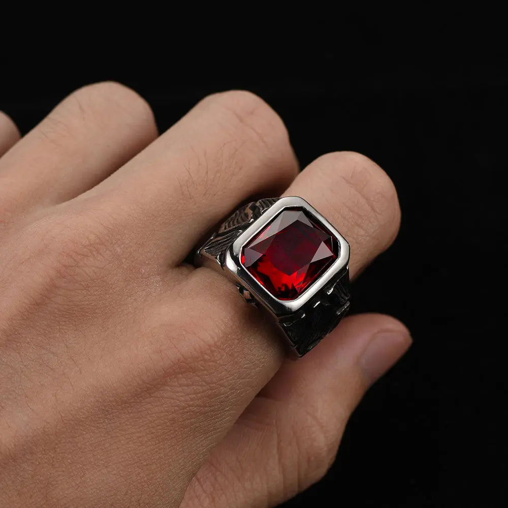 Cracked Rock Style Gemstone Stainless Steel Ring