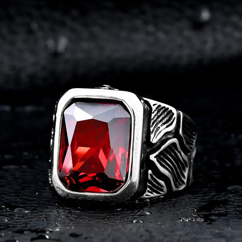 Cracked Rock Style Gemstone Stainless Steel Ring