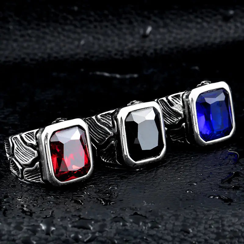 Cracked Rock Style Gemstone Stainless Steel Ring