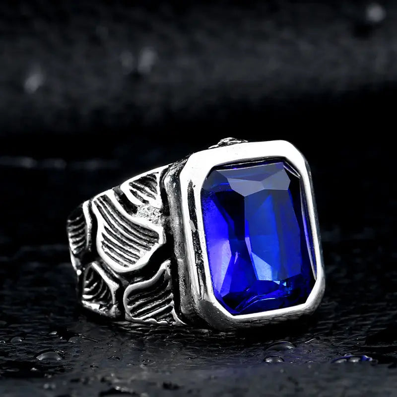 Cracked Rock Style Gemstone Stainless Steel Ring