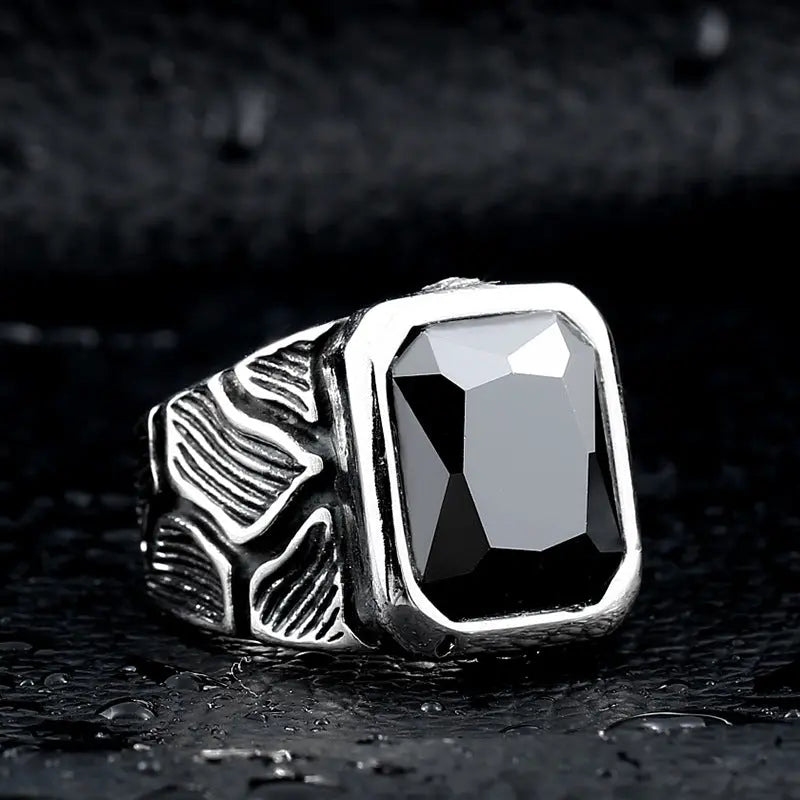 Cracked Rock Style Gemstone Stainless Steel Ring