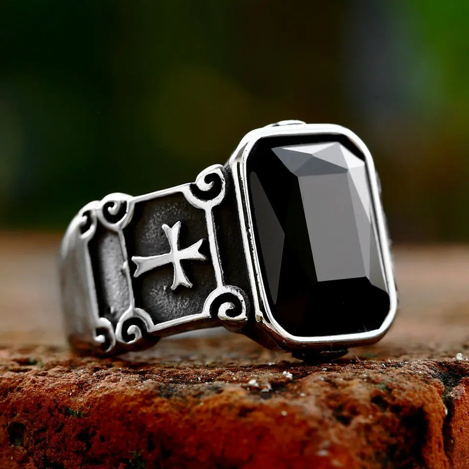 Cross Black Zircon Stainless Steel Rings