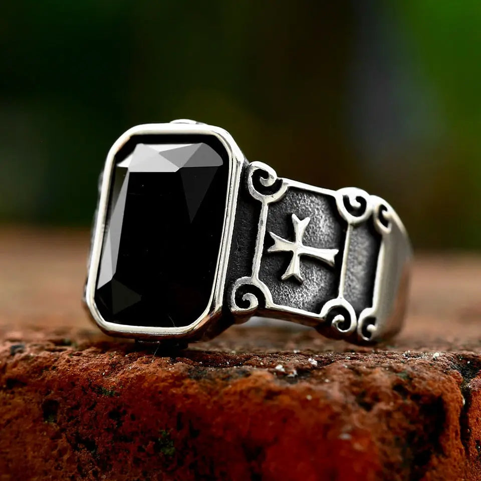 Cross Black Zircon Stainless Steel Rings