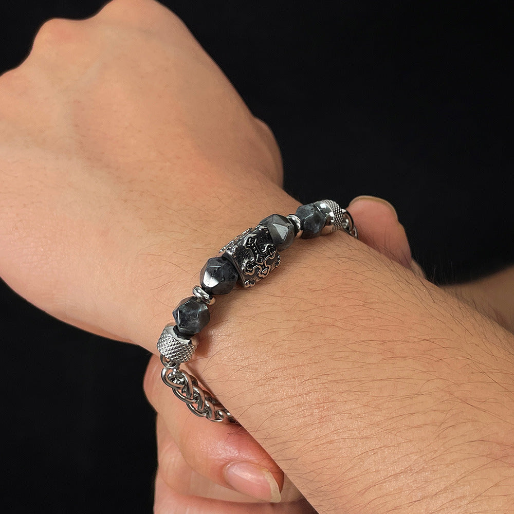 Cross-Pattern Obsidian Beaded Chain Bracelet