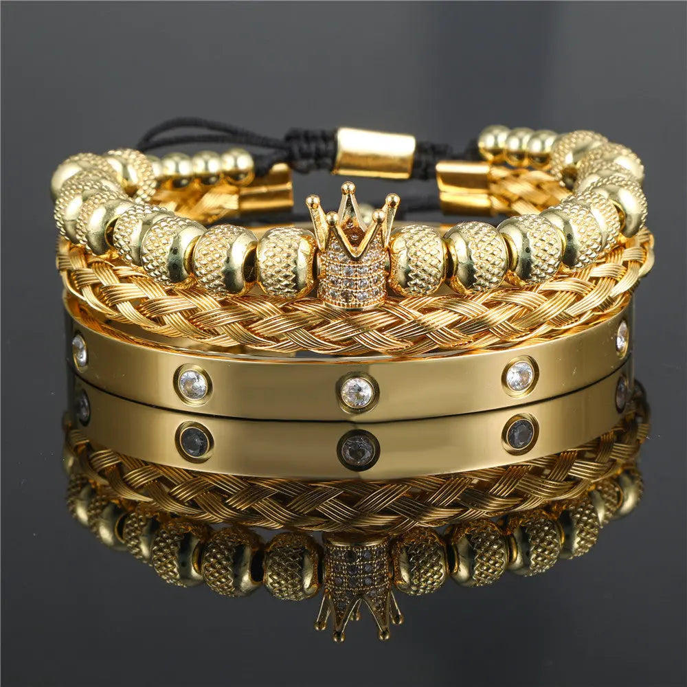 Crown Roman Numeral Royal Charm Bracelet Set