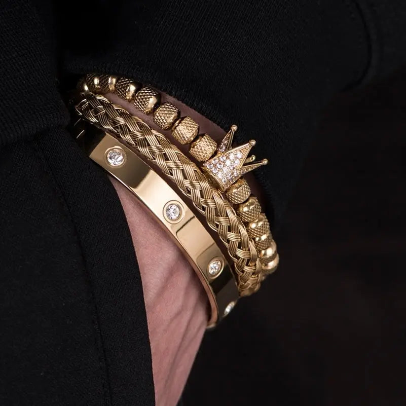 Crown Roman Numeral Royal Charm Bracelet Set