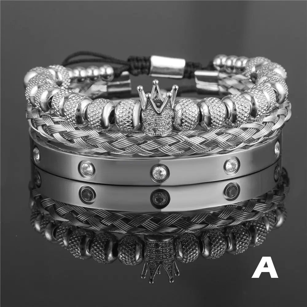 Crown Roman Numeral Royal Charm Bracelet Set