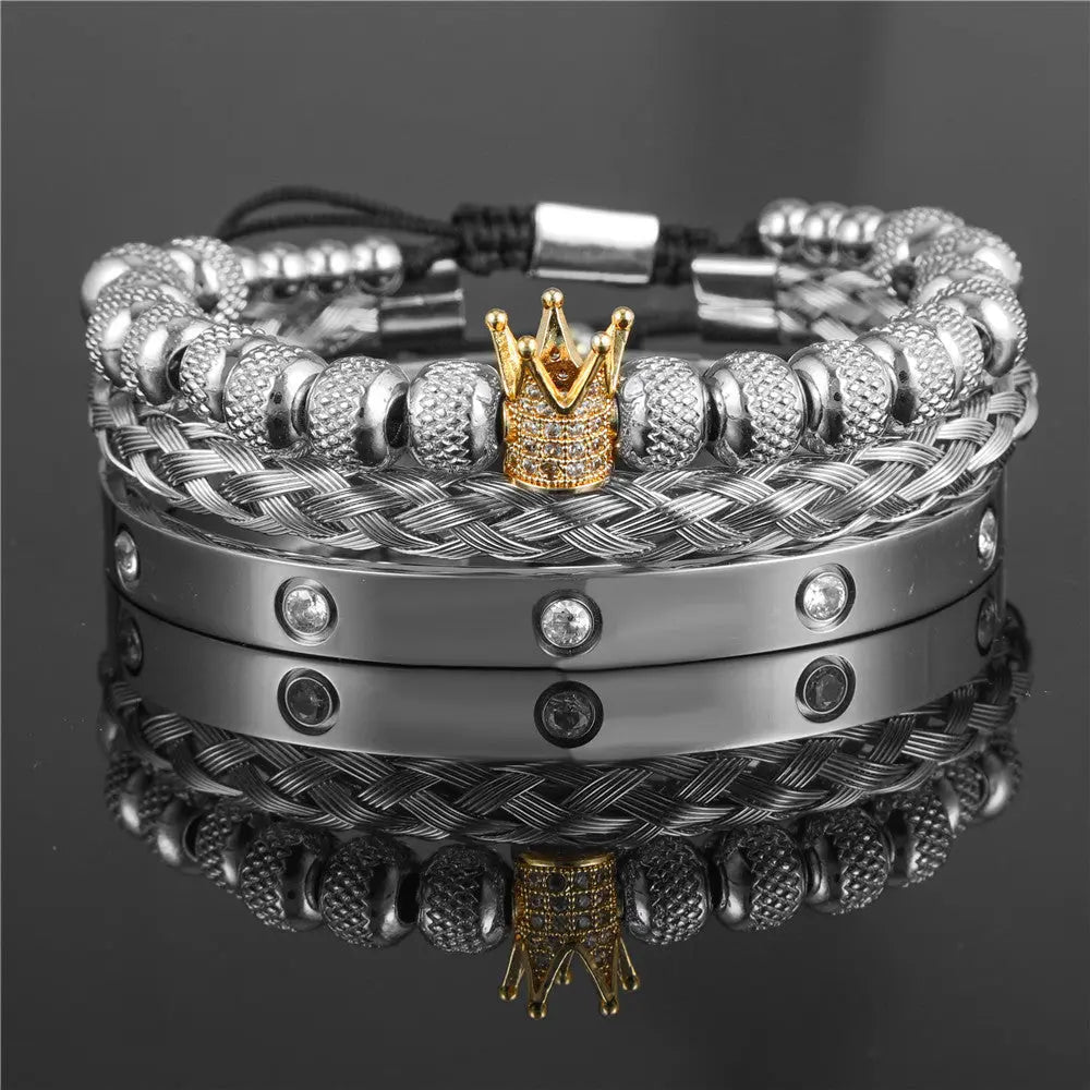 Crown Roman Numeral Royal Charm Bracelet Set