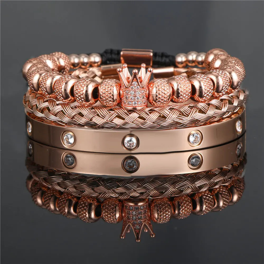 Crown Roman Numeral Royal Charm Bracelet Set