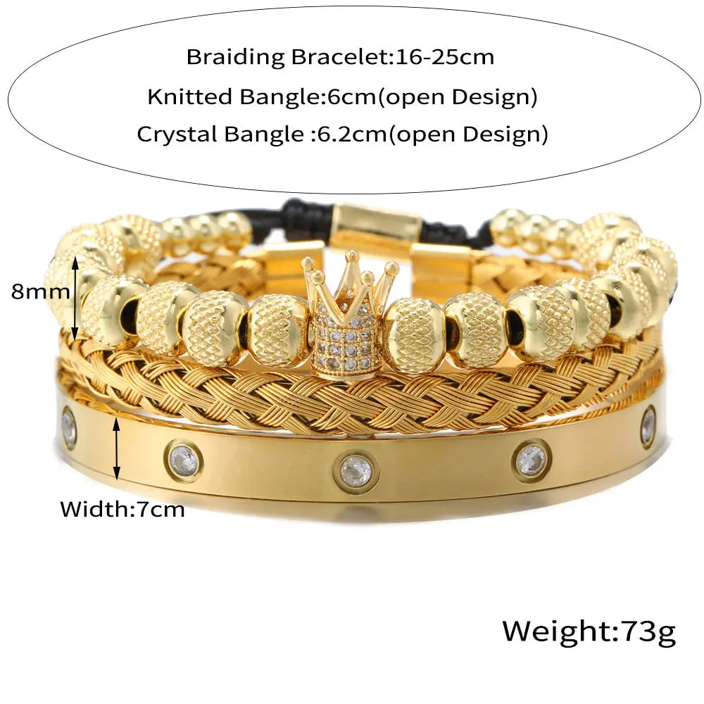 Crown Roman Numeral Royal Charm Bracelet Set