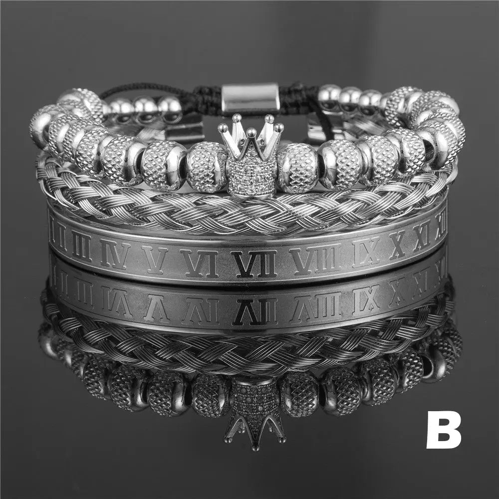Crown Roman Numeral Royal Charm Bracelet Set