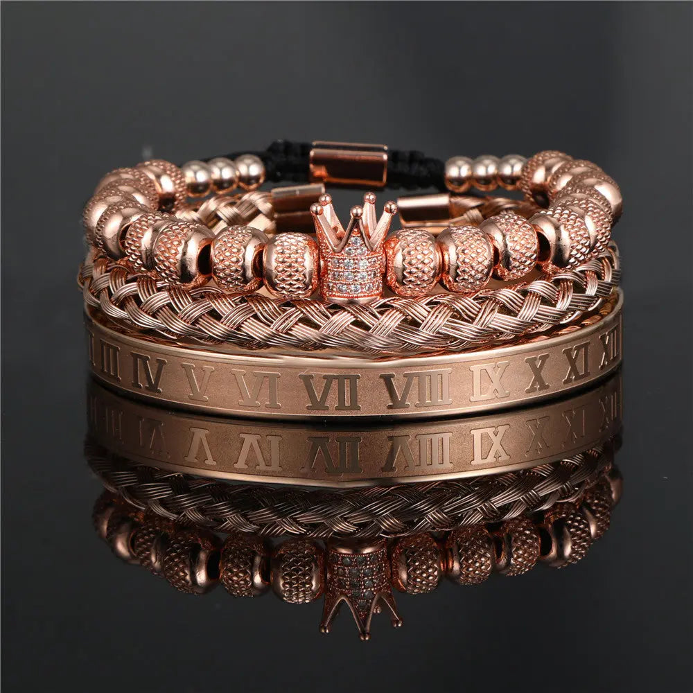 Crown Roman Numeral Royal Charm Bracelet Set