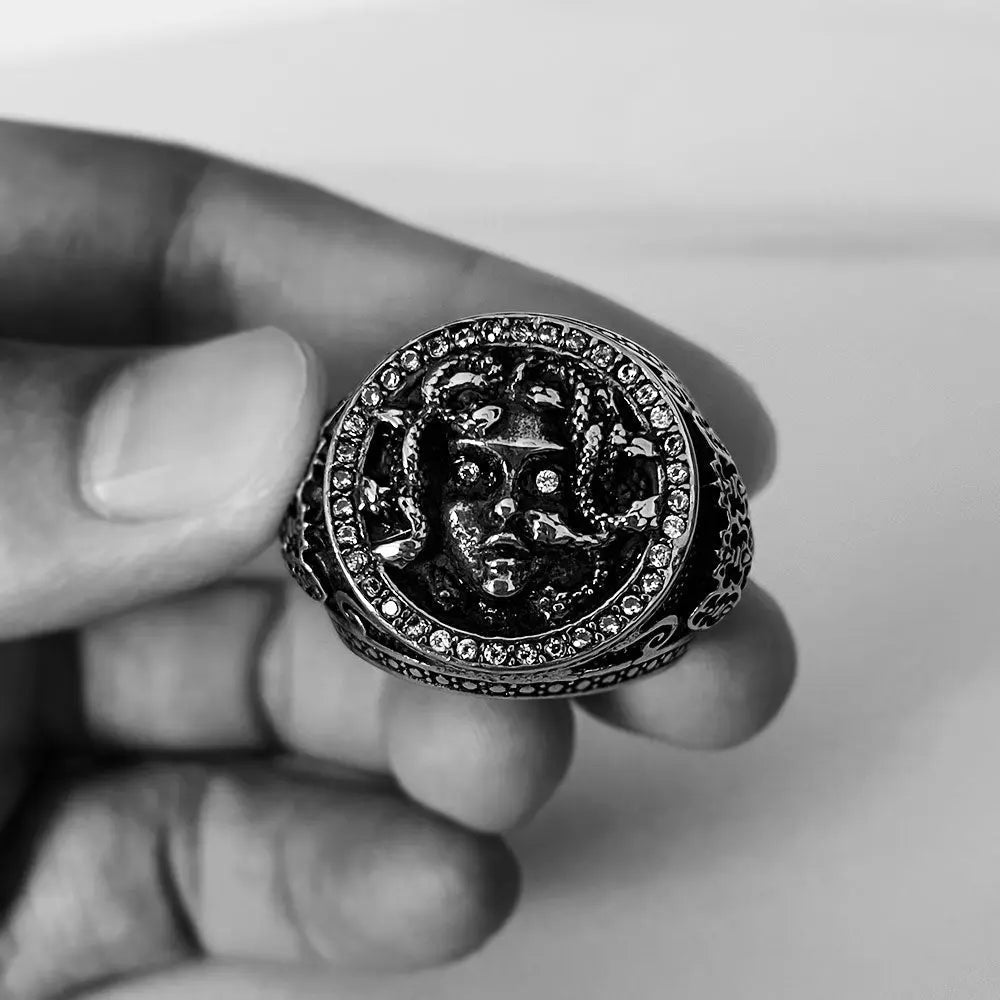 Crowned Skull & Greek Mythology Medusa Ring