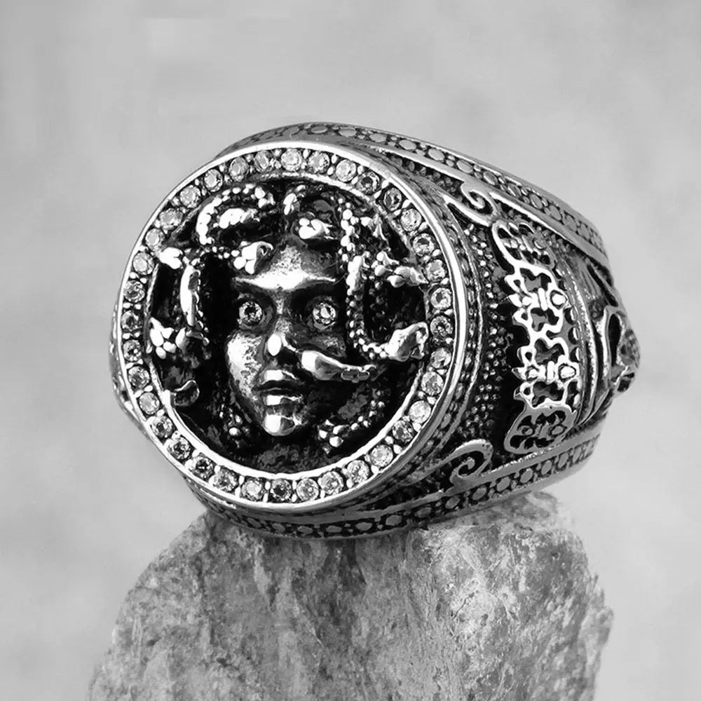 Crowned Skull & Greek Mythology Medusa Ring