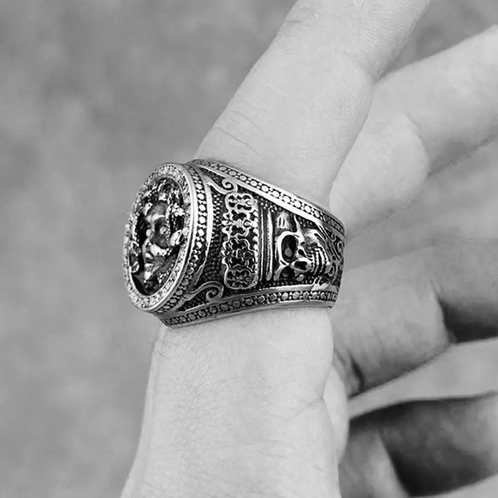 Crowned Skull & Greek Mythology Medusa Ring