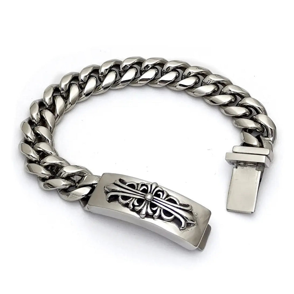 Cuban Link Cross Clasp Stainless Steel Bracelet