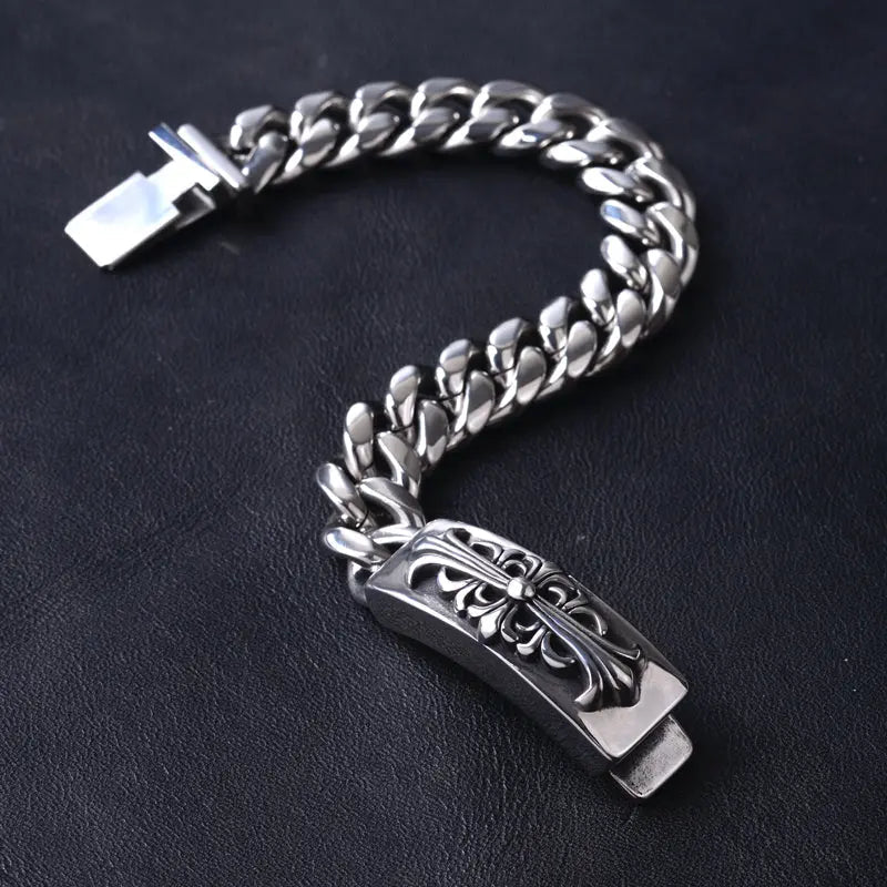 Cuban Link Cross Clasp Stainless Steel Bracelet