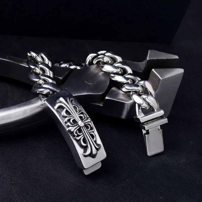 Cuban Link Cross Clasp Stainless Steel Bracelet