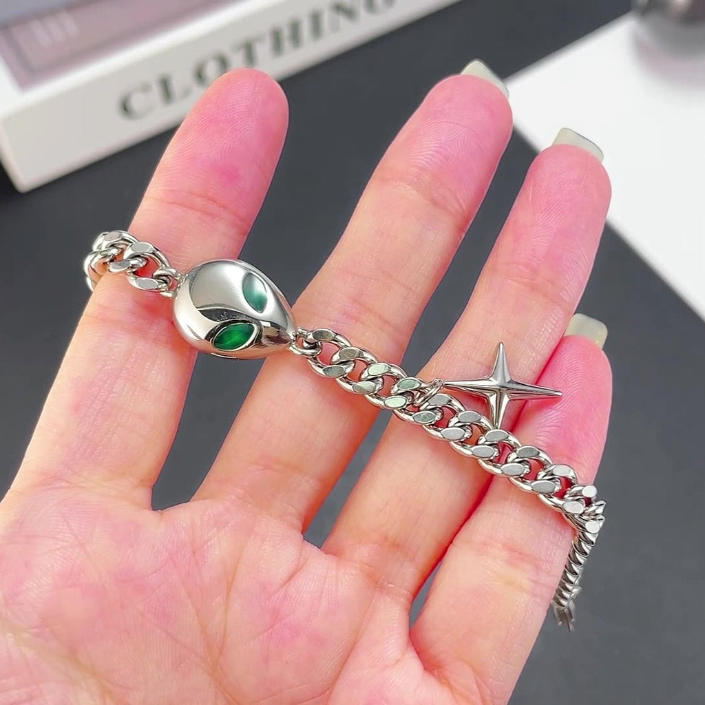 Cuban Link Alien Cross Bracelet