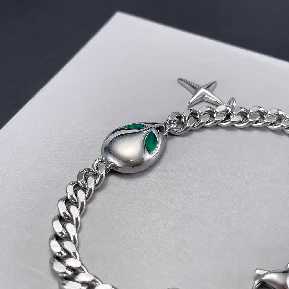 Cuban Link Alien Cross Bracelet