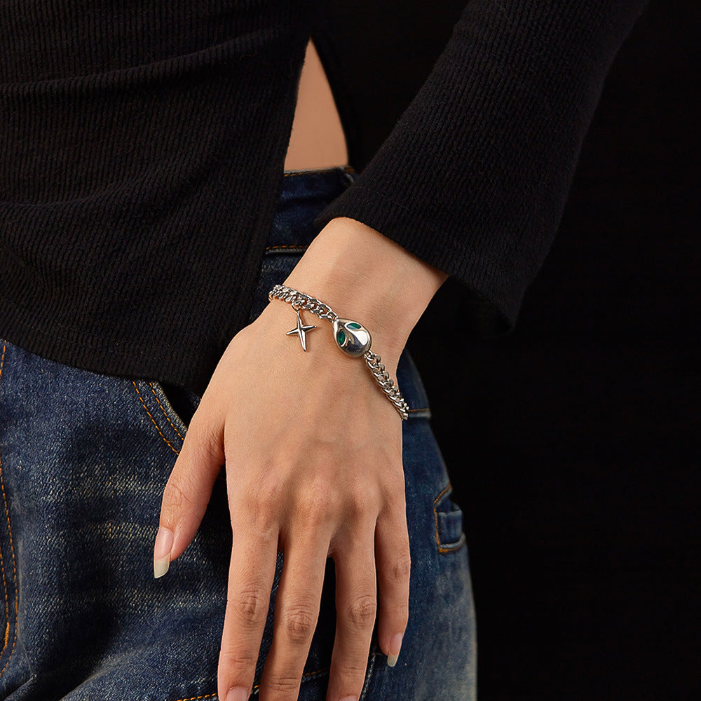 Cuban Link Alien Cross Bracelet