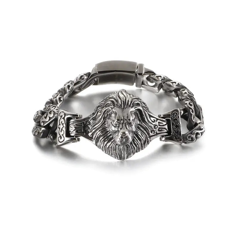 Curb Link Lion Head Stainless Steel Bracelet
