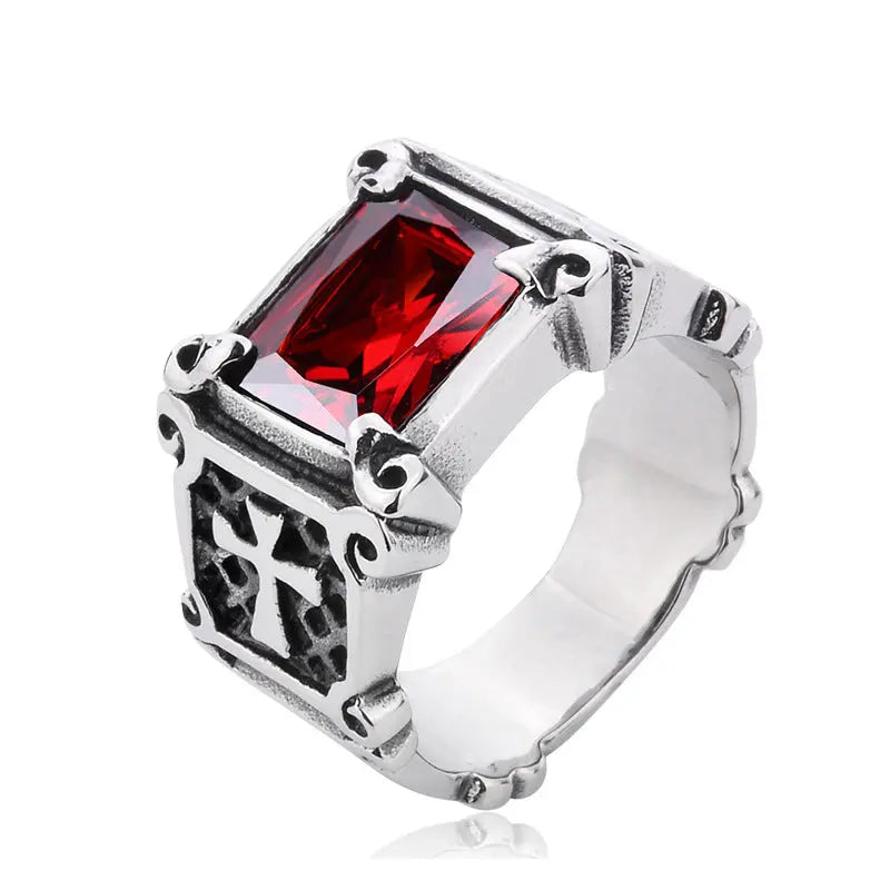 Cushion Gemstone Cross Stainless Steel Ring
