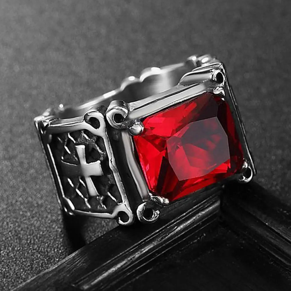 Cushion Gemstone Cross Stainless Steel Ring